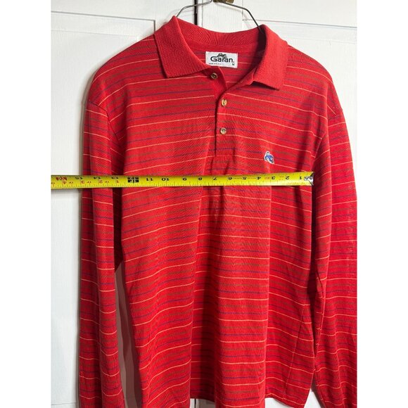 VTG Garan Mens Red Striped Long Sleeve Polo Shirt With Embroidered Logo 90s Sz M - Picture 6 of 6